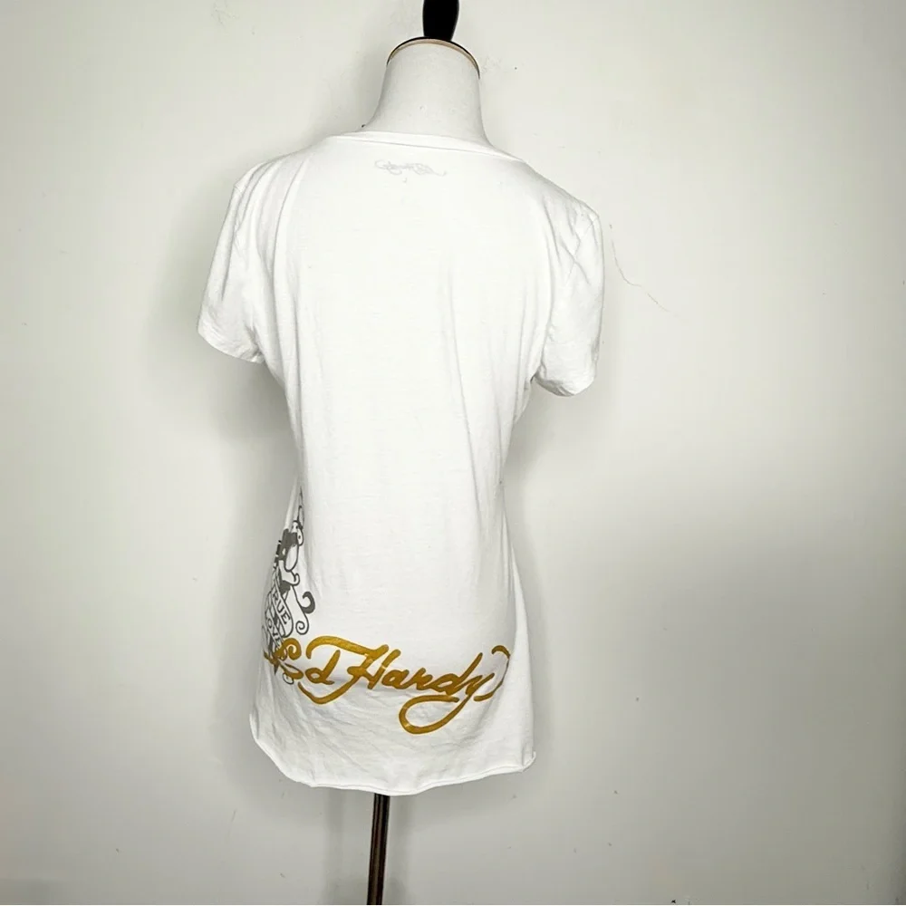 Ed Hardy Vintage Women's White Graphic Mini Dress y2k - Picture 3 of 9